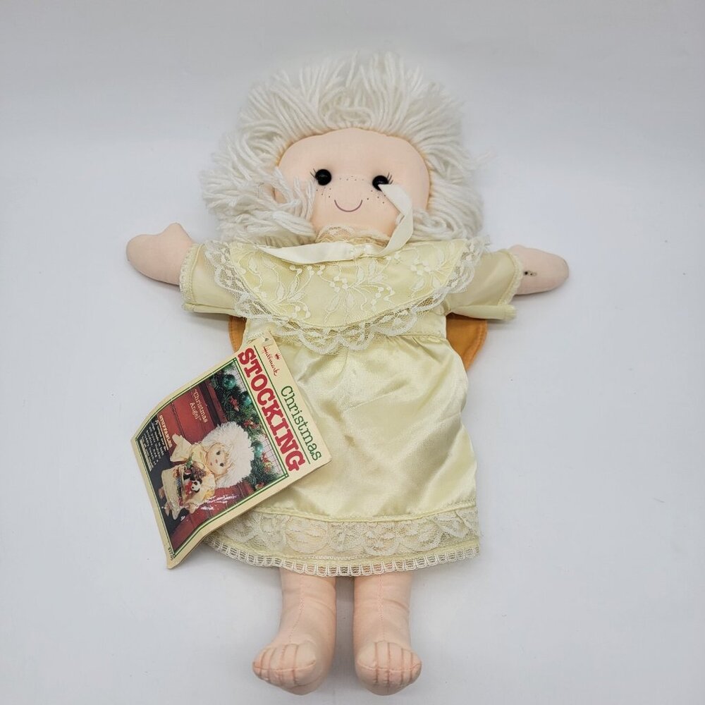 Hallmark Angel Doll Stocking Christmas Yellow White Yarn Hair Stuffed Plush 1984